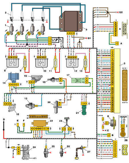  Схема управления двигателем 2111 (конт. М1.5.4) ВАЗ 2110