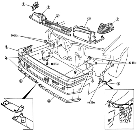  Снятие и установка переднего бампера Mazda 323