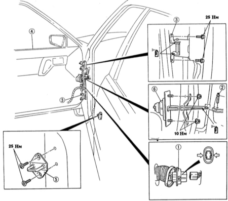   Снятие и установка/регулировка двери Mazda 323