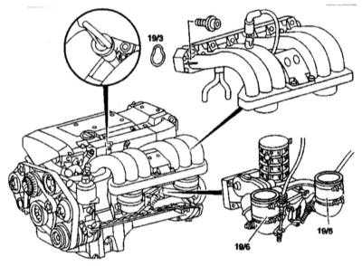  Снятие и установка впускного трубопровода с резонатором (кроме двигателя   104.990) Mercedes-Benz W140