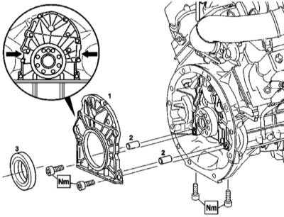  Снятие и установка торцевой крышки, замена заднего сальника коленчатого вала Mercedes-Benz W163
