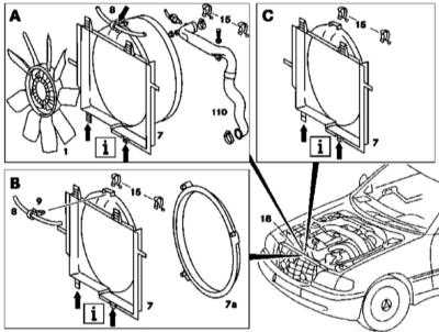  Снятие и установка сборки вентилятора системы охлаждения Mercedes-Benz W163