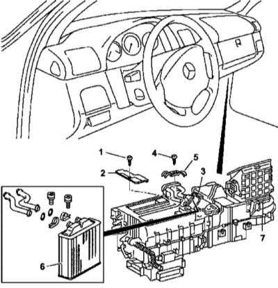  Снятие и установка теплообменника отопителя Mercedes-Benz W163