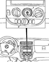  Замена ламп поворотно-нажимных рукояток панели управления функционированием систем отопления / вентиляции / кондиционирования воздуха Mercedes-Benz W163