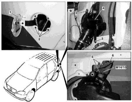  Снятие и установка электромоторов активаторов замков двери задка и крышки лючка заливной горловины топливного бака Mercedes-Benz W163