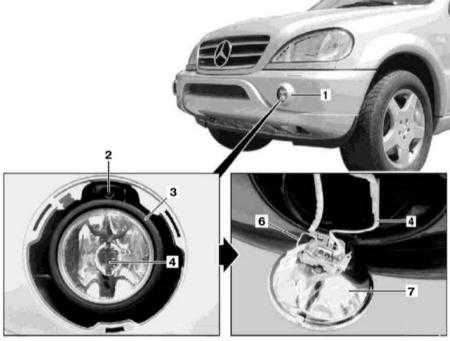 Снятие, установка и замена ламп противотуманных фар Mercedes-Benz W163