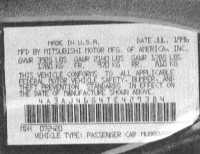  Идентификационные номера автомобиля Mitsubishi Galant