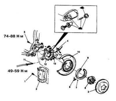  Снятие и установка фрикционных башмаков стояночного тормоза (модели   с дисковыми тормозными механизмами задних колес) Mitsubishi Galant