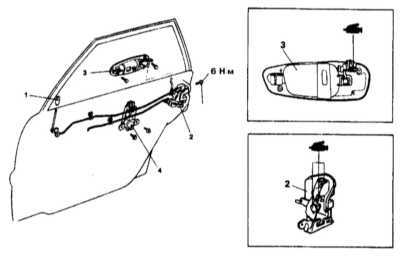  Снятие и установка наружной ручки двери и элементов привода защелки   замка Mitsubishi Galant