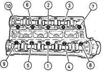  Монтаж головки блока цилиндров на двигателе, установленном   в автомобиле Opel Vectra A