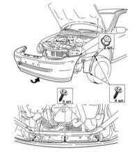  Снятие и установка накладки и несущей балки бамперов Opel Corsa