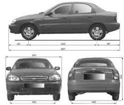 Габаритные размеры (мм) автомобиля Chevrolet Lanos