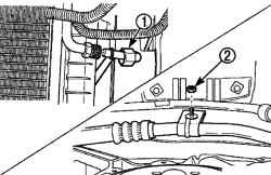 Расположение патрубка (1) и гайки (2) крепления зажима